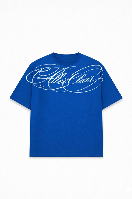 ALLER CLAIR SCRIPT TEE — ROYAL BLUE